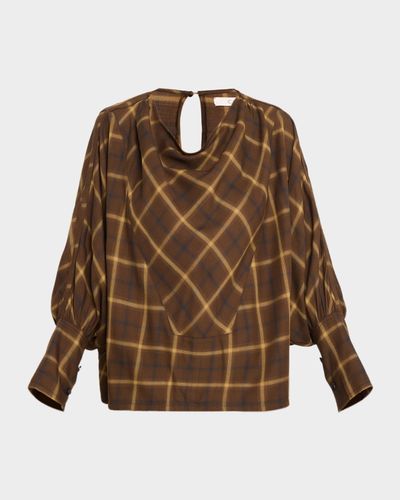 Co Draped Batwing Check-Print Tunic Top