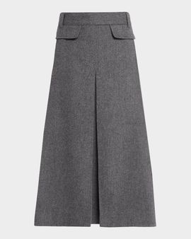 Co Front Pocket Pleated Wool-Cashmere Midi Skirt