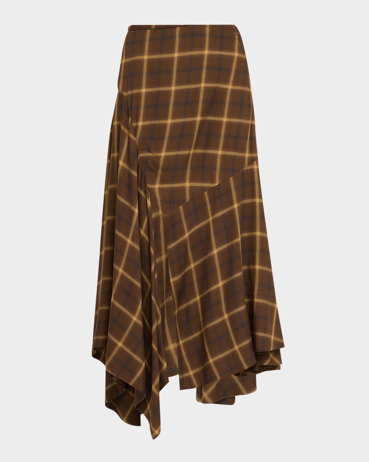 Co Plaid Asymmetric Slit Midi Skirt