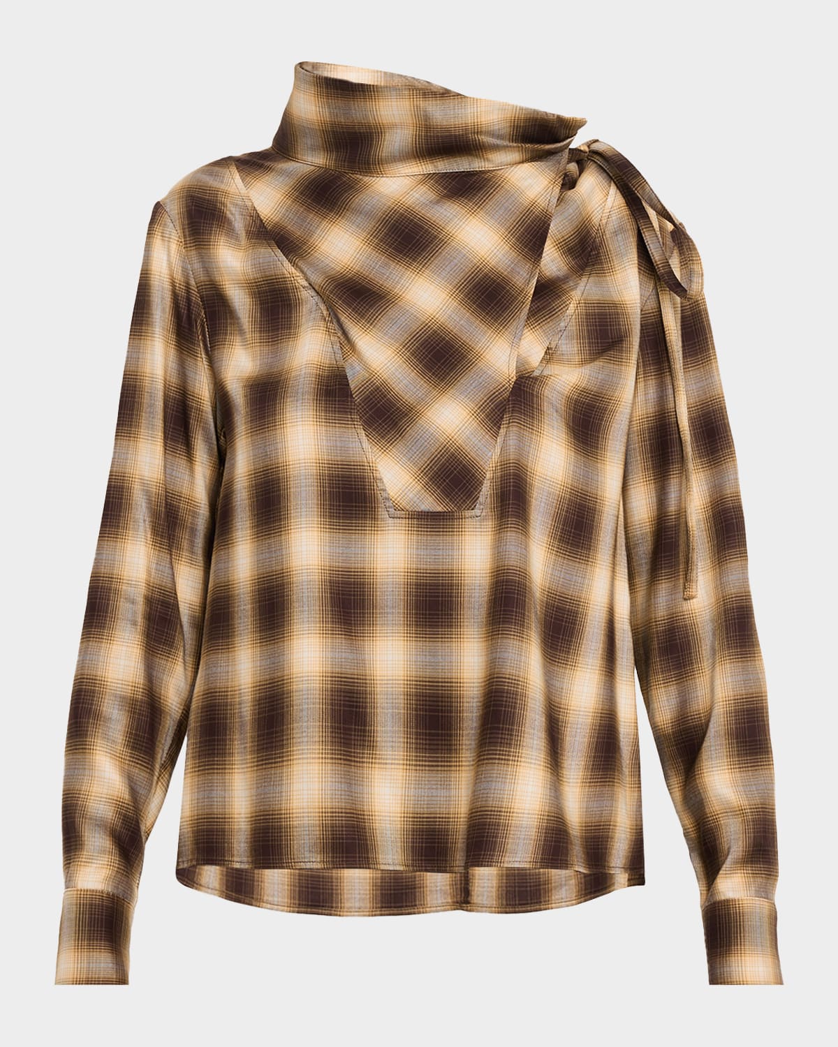 Co Plaid Mock-Neck Long-Sleeve Blouse