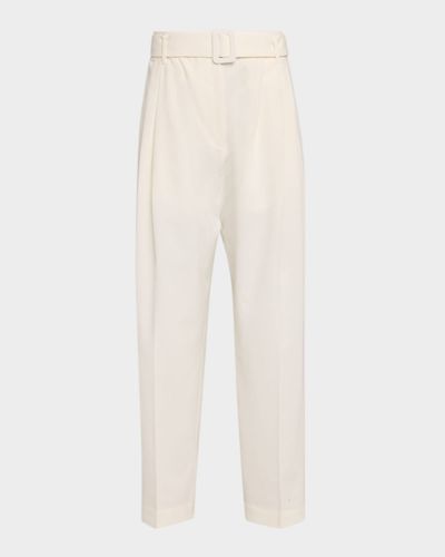Co Pleated Cotton Tapered-Leg Ankle Pants With Belt