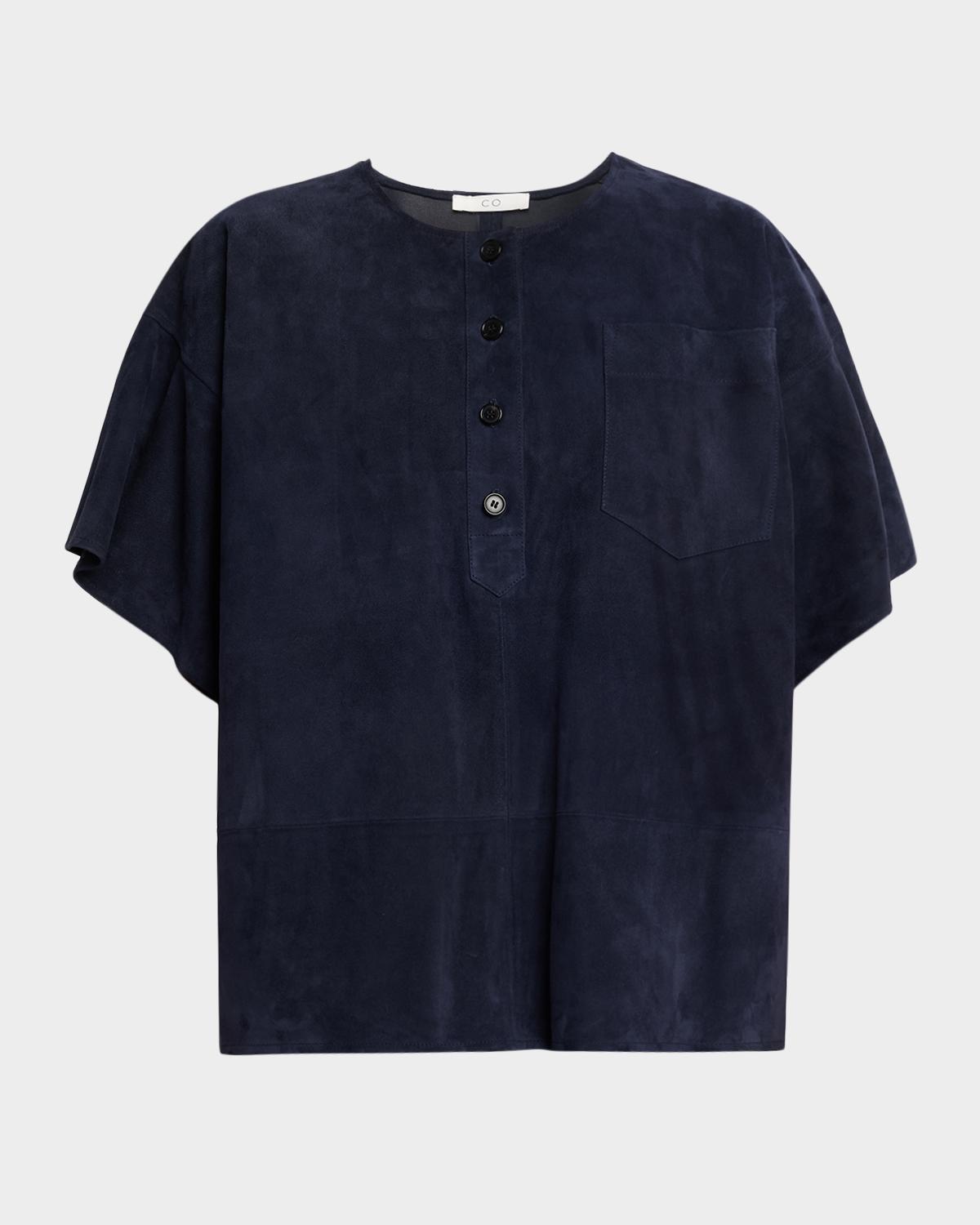 Co Short-Sleeve Suede Henley Box Shirt