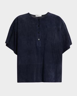 Co Short-Sleeve Suede Henley Box Shirt