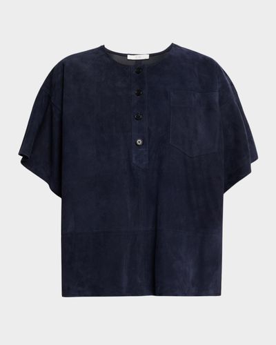 Co Short-Sleeve Suede Henley Box Shirt