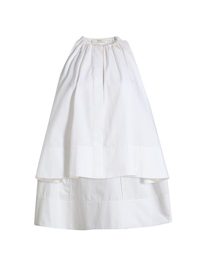 Co Women's Gathered High-Low Cotton Poplin Top