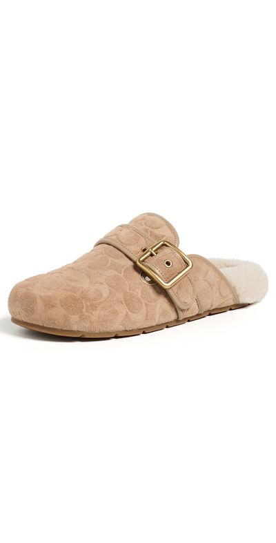 Coach Coach Archival Buckle Clogs Soft Beige Embossed Suede
