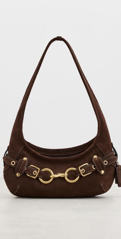 Coach Coach Belted Ergo Suede Shoulder Bag 26 Dark Chocolate One