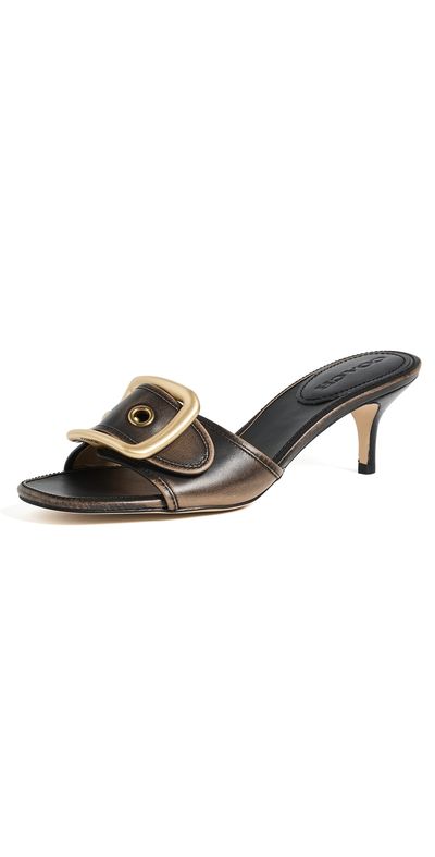 Coach Coach Margot Oversized Buckle Sandals Black Loved Leather