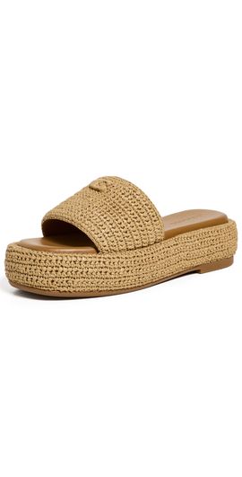Coach Coach Sculpted C Platform Slides Natural Raffia