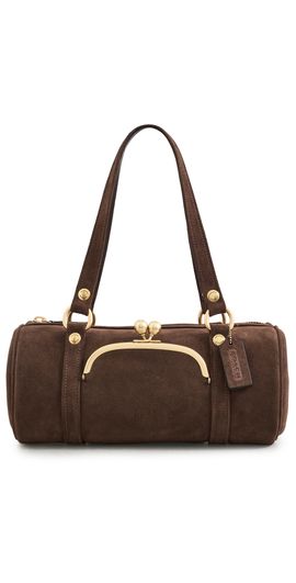 Coach Coach Suede Kisslock Barrel Bag Chocolate One