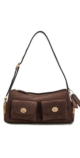 Coach Coach Suede Turn-Lock Haver Shoulder Bag Dark Chocolate One