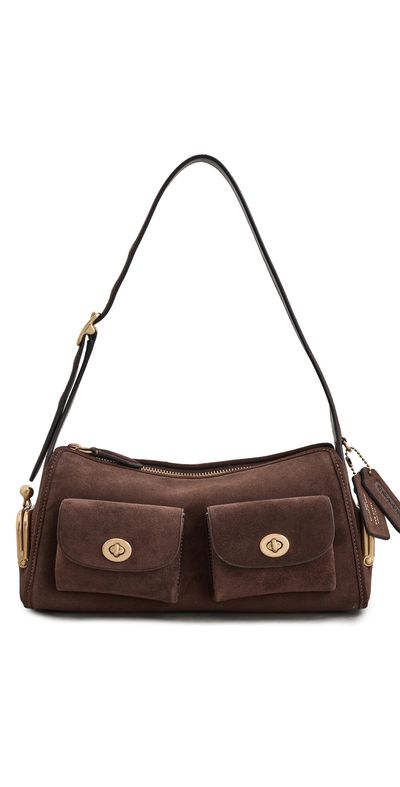 Coach Coach Suede Turn-Lock Haver Shoulder Bag Dark Chocolate One