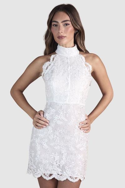 Coast Coast High Neck Mesh Mini Wedding Dress