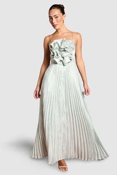 Coast Coast Metallic Pleated Corsage Maxi Dress