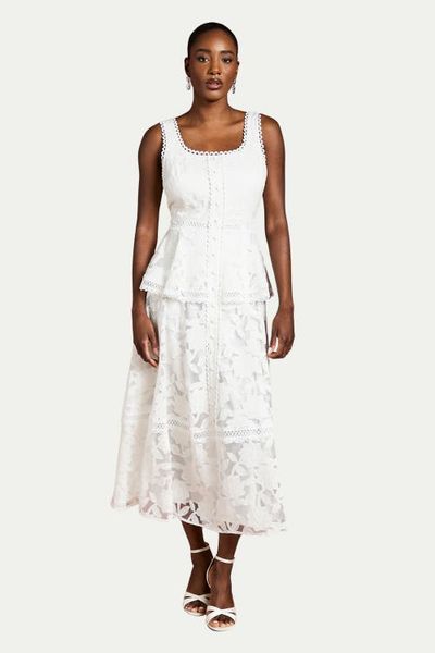 Coast Coast Peplum Hem Button Down Lace Midi Dress