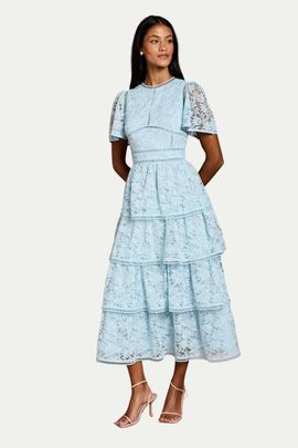 Coast Coast Petite Flutter Sleeve Tiered Midi Dress