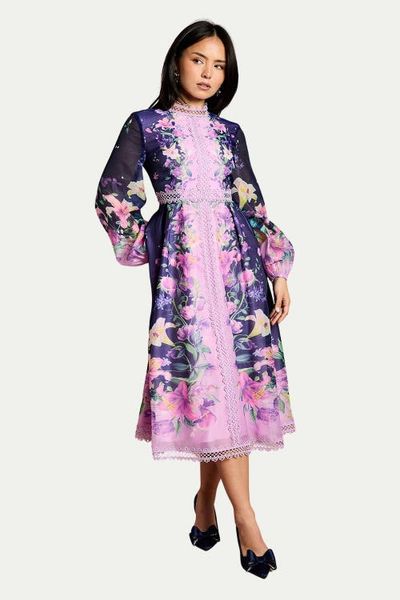 Coast Coast Petite Organza Lace Trim Midi Dress