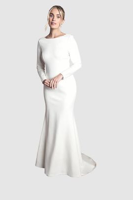 Coast Coast Petite Slash Neck Puddle Wedding Dress