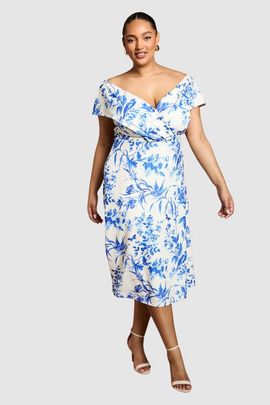 Coast Coast Plus Bardot Printed Wrap Midi Dress