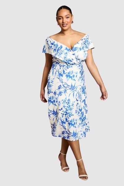 Coast Coast Plus Bardot Printed Wrap Midi Dress