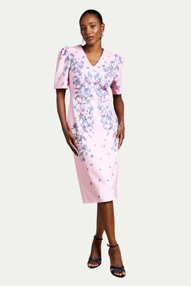 Coast Coast Puff Sleeve Floral Cotton Pencil Dress