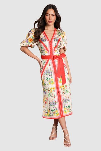 Coast Coast Satin Scarf Print V-Neck Midi Dress