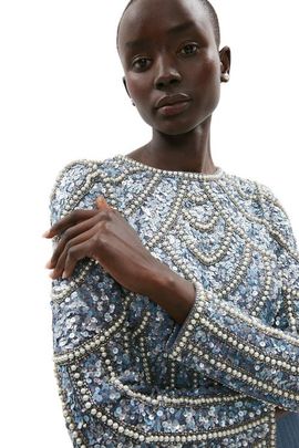 Coast Coast Sequin Bodice Tulle Skirt Maxi Dress