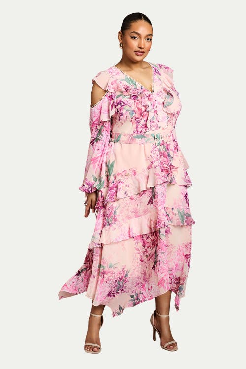 Coast Coast Shoulder Printed Ruffle Midi Dress