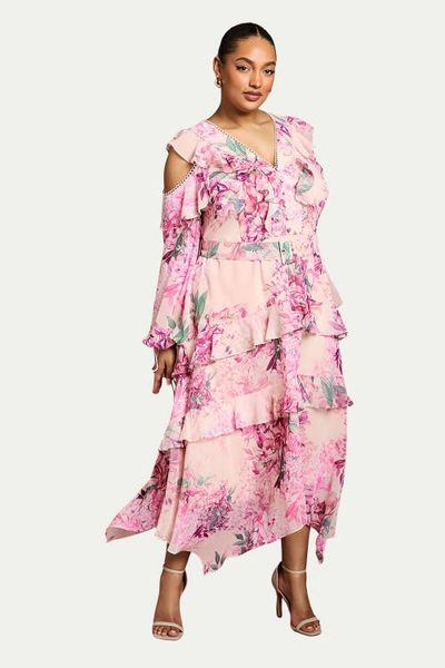 Coast Coast Shoulder Printed Ruffle Midi Dress