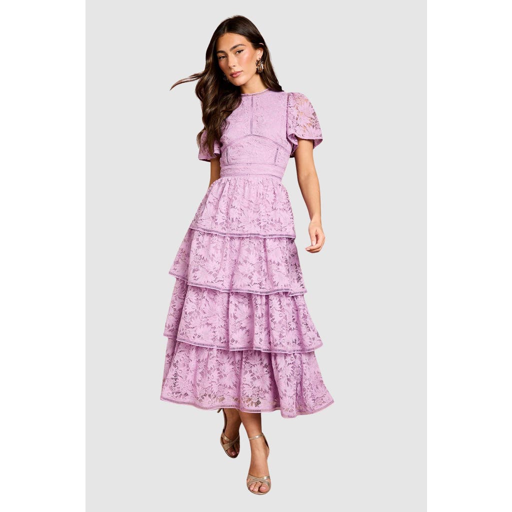 Coast Coast Tiered Lace Flutter Sleeve Midi Dress