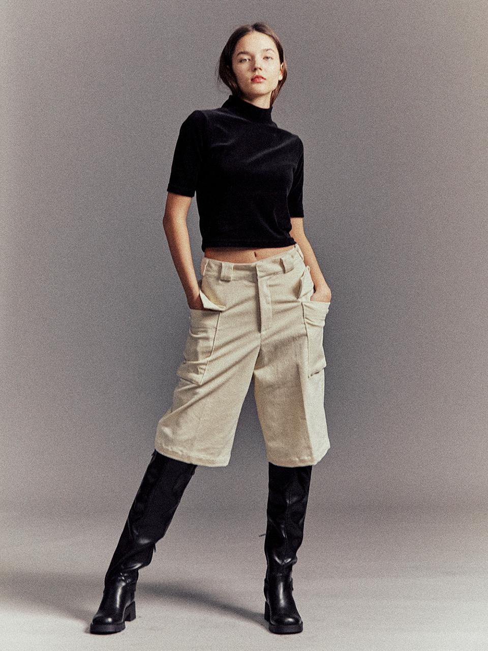 Cocancl Cotton Spandex Relaxed Fit Bermuda Pants [Ivory]