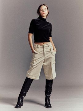 Cocancl Cotton Spandex Relaxed Fit Bermuda Pants [Ivory]