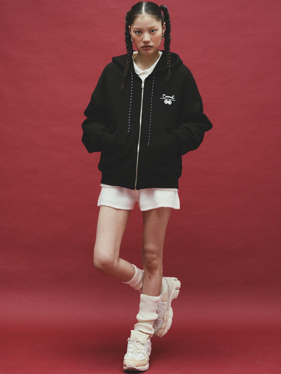 Cocancl Fleece Lined Relaxed Fit Hoodie [BLACK]