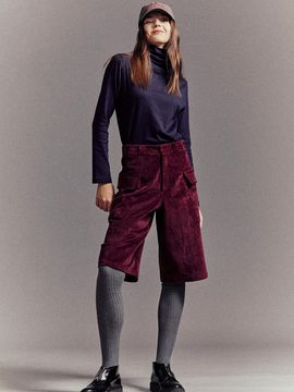 Cocancl High Rise Relaxed Fit Bermuda Pants [Wine]