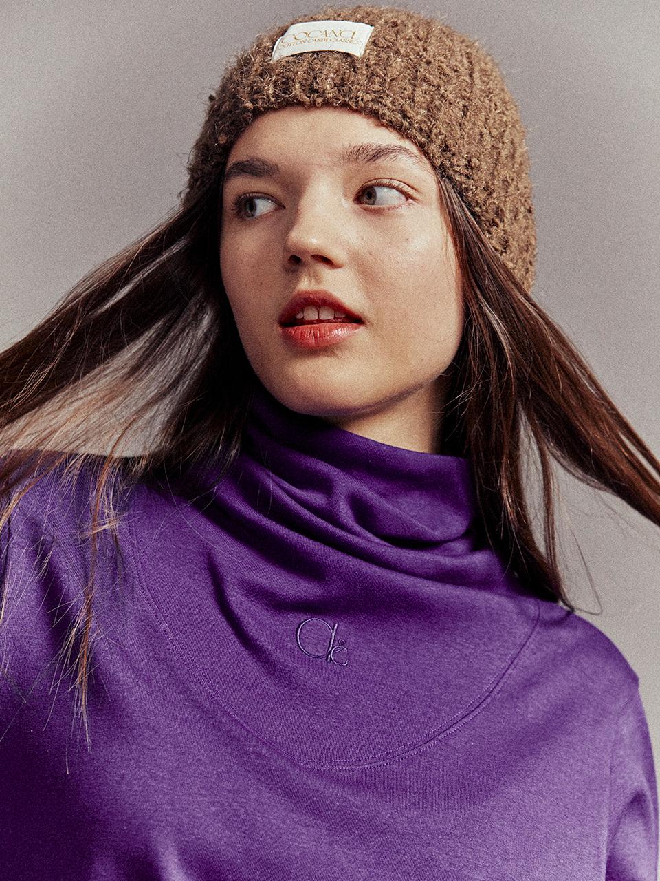 Cocancl Loose Turtle Neck Premium Cotton Top [Purple]