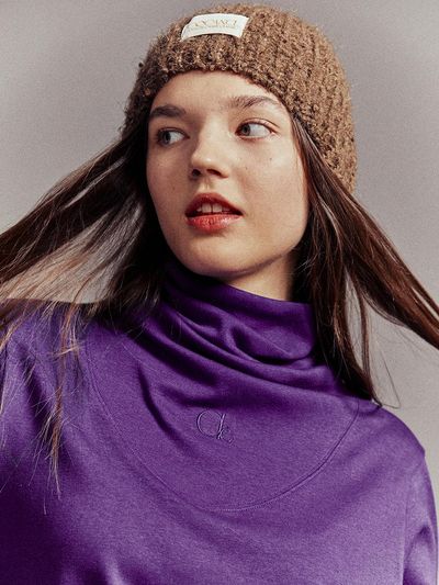 Cocancl Loose Turtle Neck Premium Cotton Top [Purple]