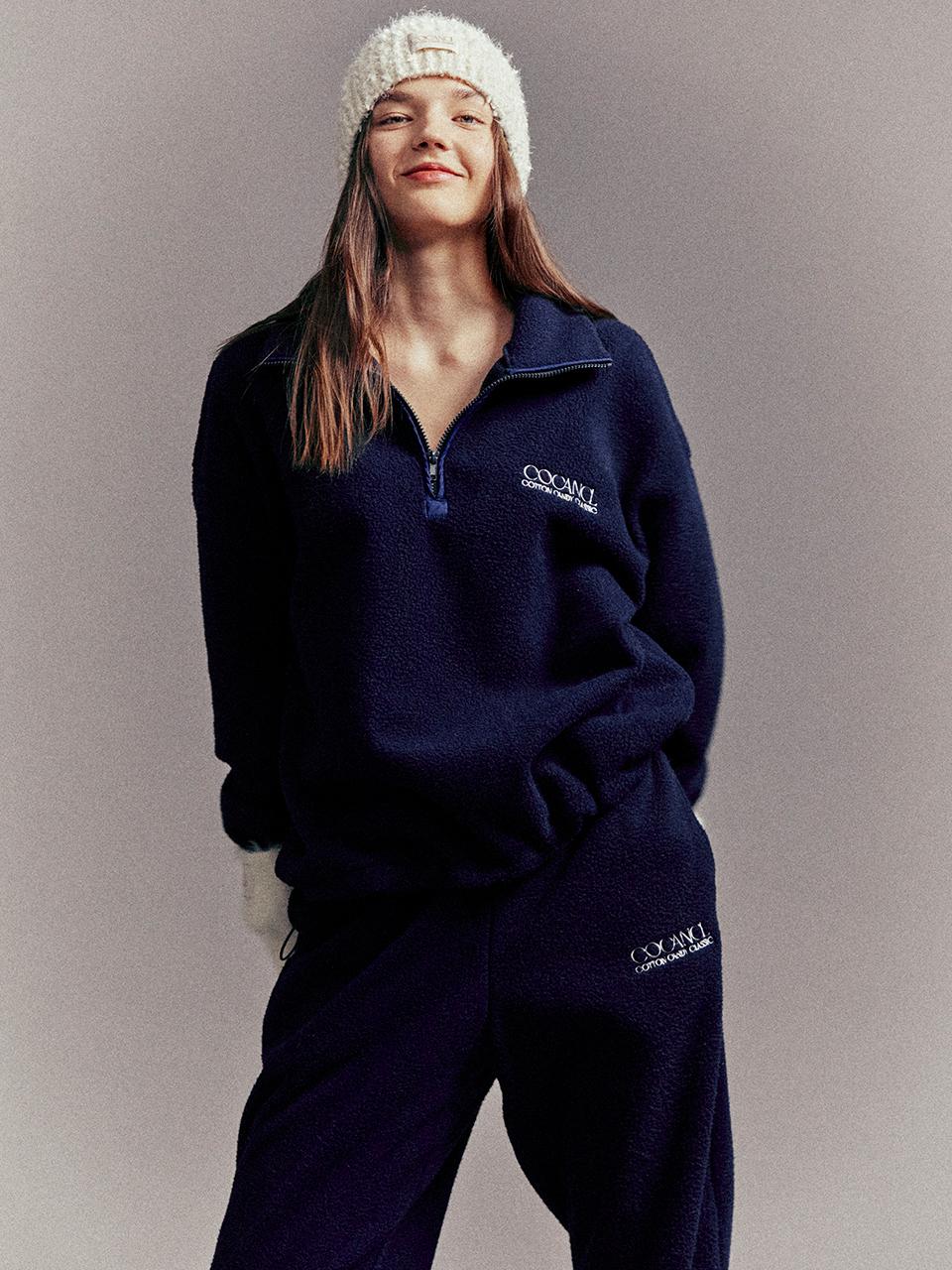 Cocancl Teddy Cozy Zip Up Jacket [Navy]