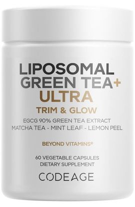 Codeage Codeage Liposomal Green Tea+ Ultra Potency - EGCG 90% Green Tea Extract, Organic Matcha Green Tea Powder, Peppermint, Lemon Peel - Vegan, Non-GMO,