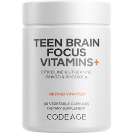 Codeage Codeage Teen Brain Focus Vitamins+ Citicoline Cognizin, L-Theanine, Herbal Blend, 12-18 Years