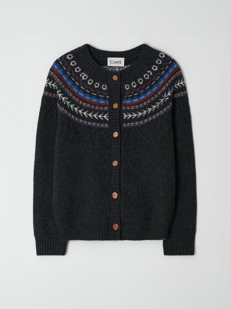 Coett [Coet] Nordic Wood Button Cardigan_Charcoal