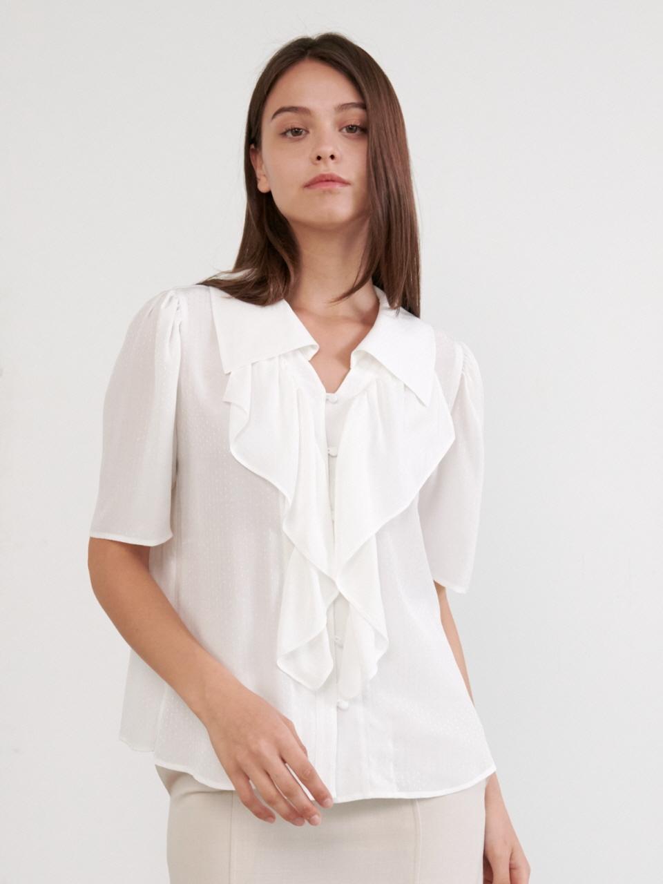 Coett Collar Ruffle Blouse_White