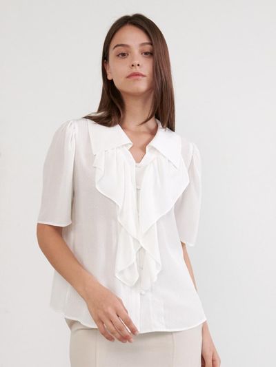 Coett Collar Ruffle Blouse_White