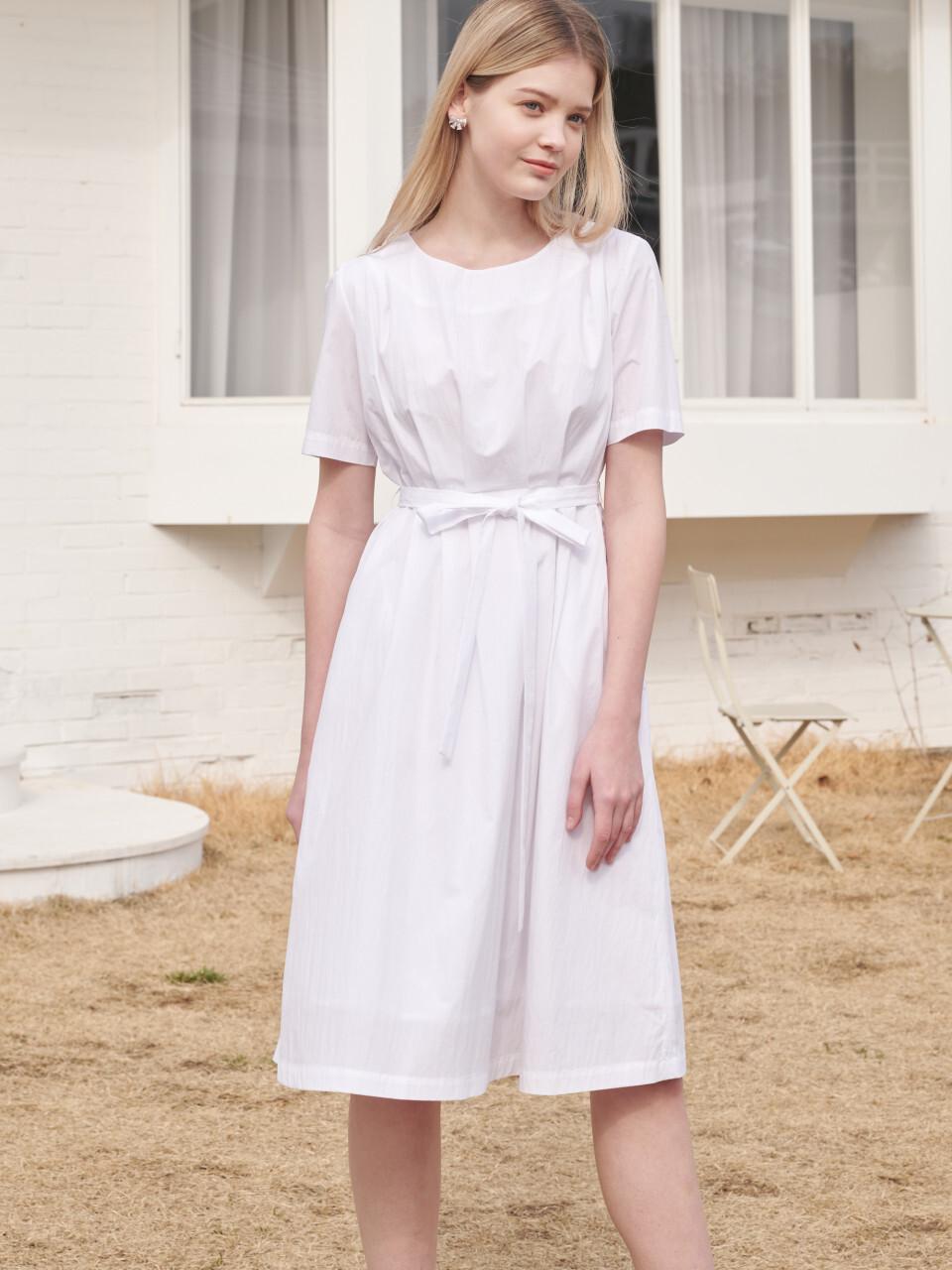 Coett Cotton pleats dress white
