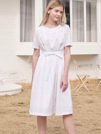 Coett Cotton pleats dress white
