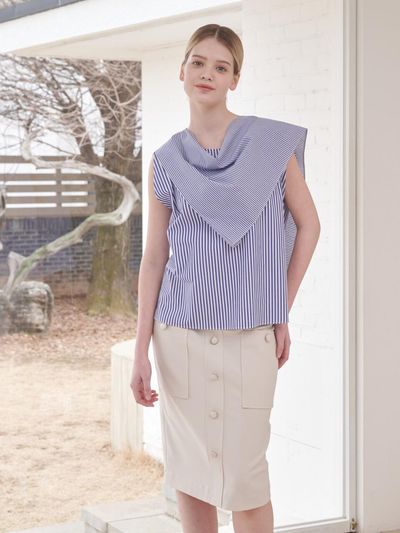 Coett Cotton Stripe Top Navy