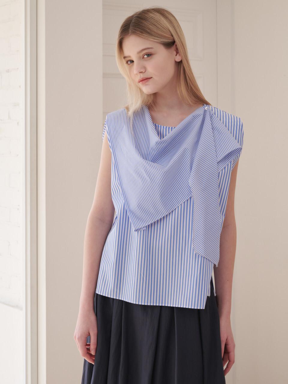 Coett Cotton Stripe Top Sky Blue