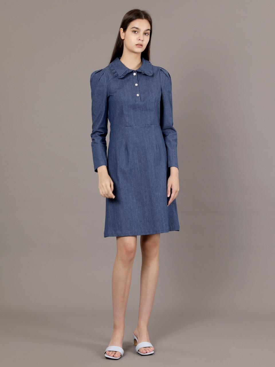 Coett Denim Jewel Button Dress_BLUE denim Jewel button d