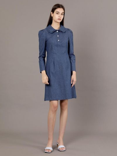 Coett Denim Jewel Button Dress_BLUE denim Jewel button d