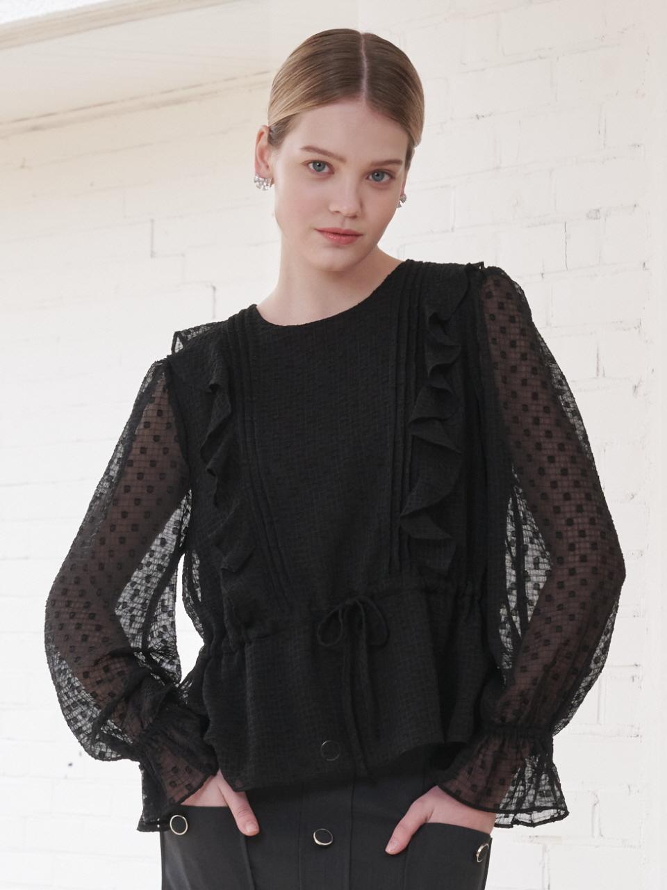 Coett dot ruffle blouse black