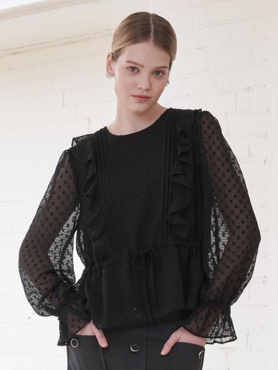 Coett dot ruffle blouse black